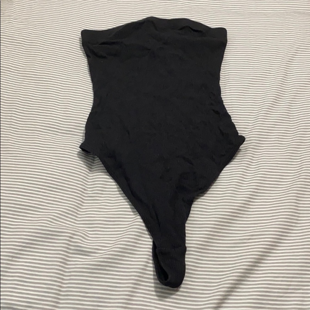 Black ribbed thong bodysuit